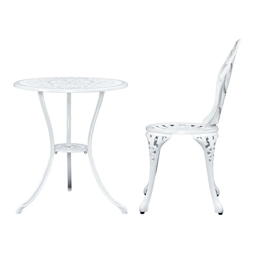 3PC Outdoor Setting Bistro Set Chairs Table Cast Aluminum Patio Furniture Tulip White