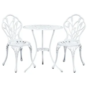 3PC Outdoor Setting Bistro Set Chairs Table Cast Aluminum Patio Furniture Tulip White