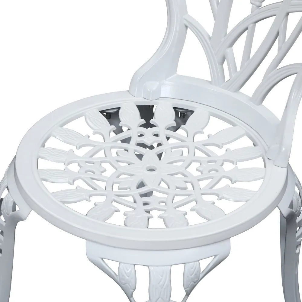 3PC Outdoor Setting Bistro Set Chairs Table Cast Aluminum Patio Furniture Tulip White