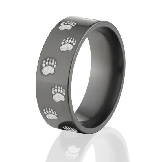 Black Bear Track Ring - Laser Design - Black Zirconium