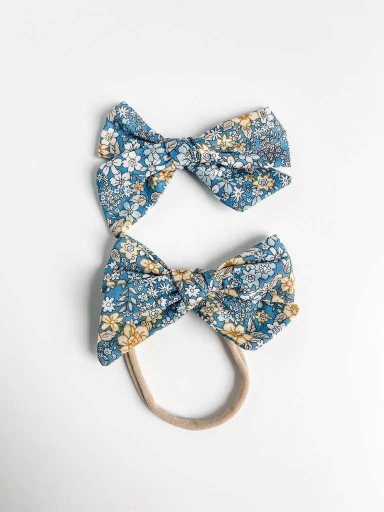 blue floral printed "liberty" bow