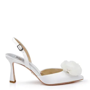 Carlise - Satin Slingback with Singular Rose - Soft White