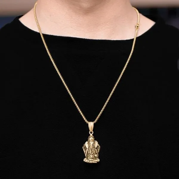 Classy Men Gold Ganesh Pendant Necklace