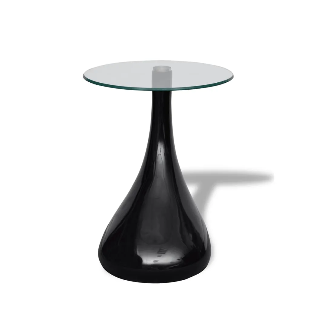 Coffee Table 2 pcs with Round Glass Top High Gloss Black