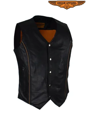 Dream Apparel Black Reflective Concealed Carry Pocket Vest with Brown Piping