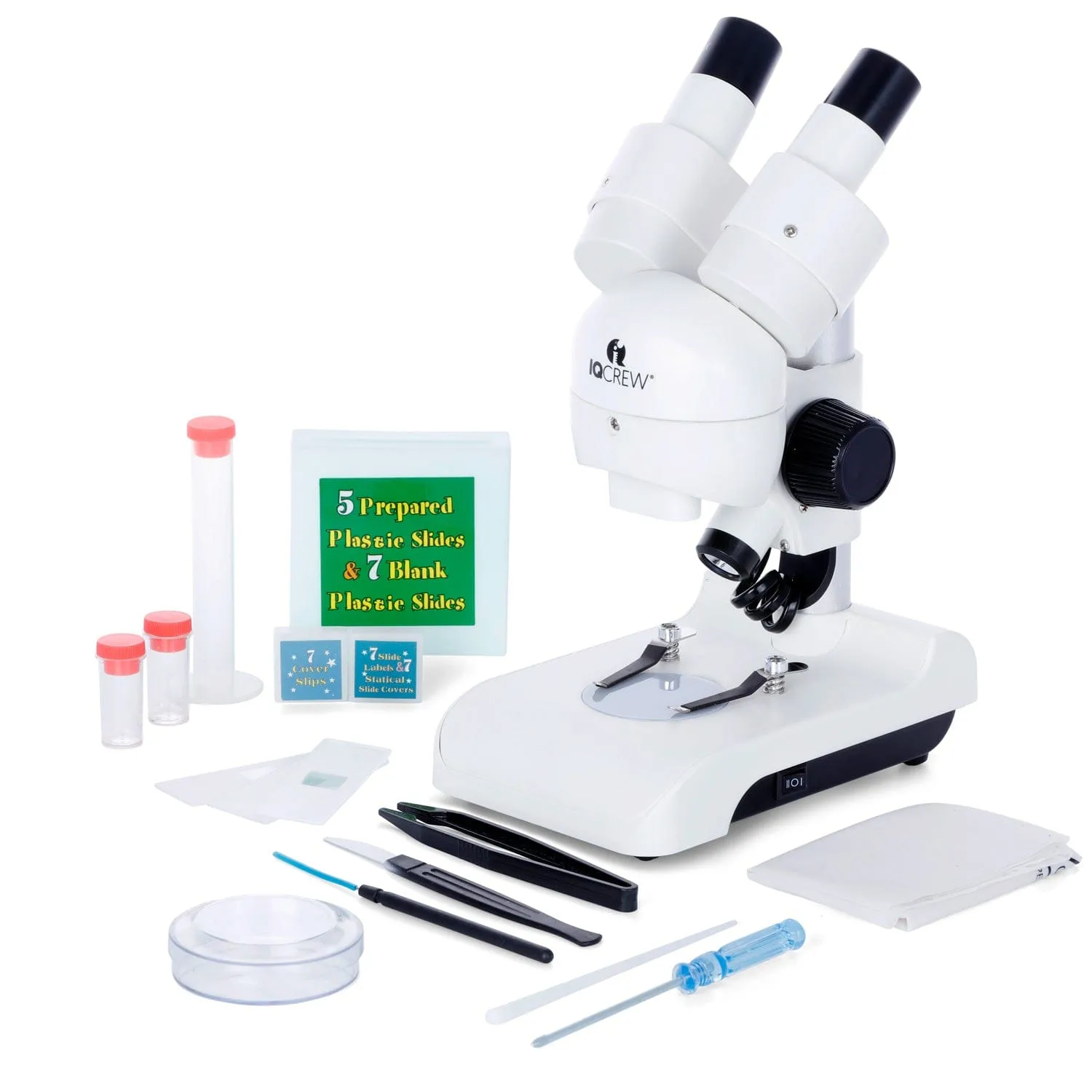 IQCREW By AmScope SE122 Series Deluxe All-In-One Portable Stereo Microscope 30X Magnification with LED Dual-Illumination and Accessory Kit