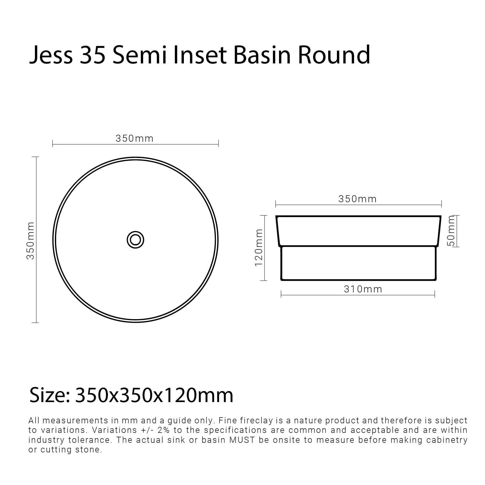 Jess 35 Inset Basin Round Matte Black