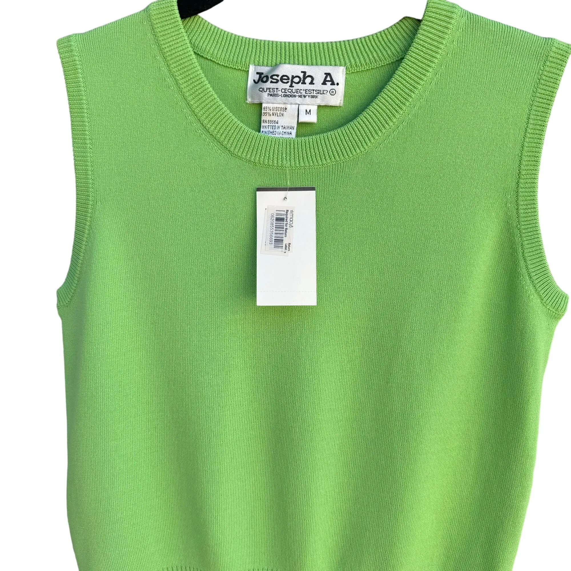 Joseph A. Womens Sleeveless Green Round Neck Sleeveless Stretch Sweater - New M