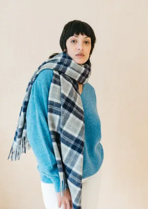 Lambswool Blanket Scarf in Bannockbane Silver Tartan