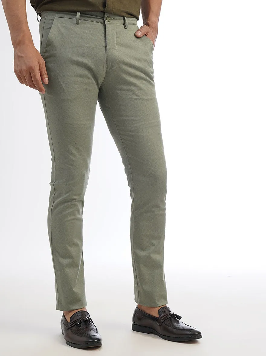 Light Green Solid Super Slim Fit Casual Trouser | Greenfibre