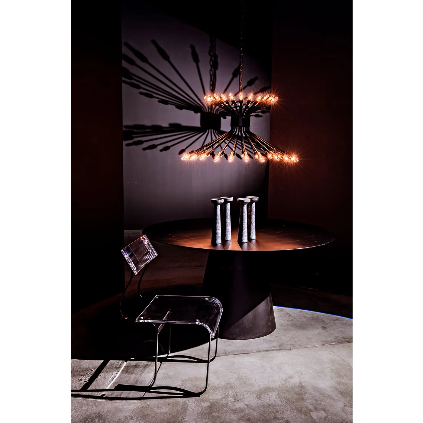 MANCINI CHANDELIER, BLACK STEEL