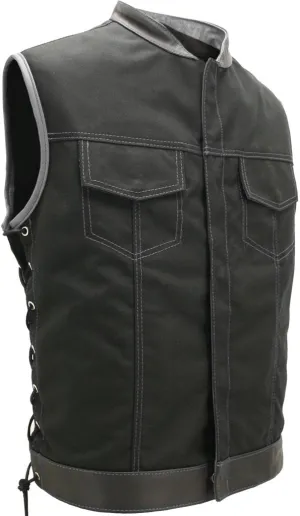 Mens Made in USA Black And Gray Military Grade Cordura Motorcycle Vest Hidden Snaps