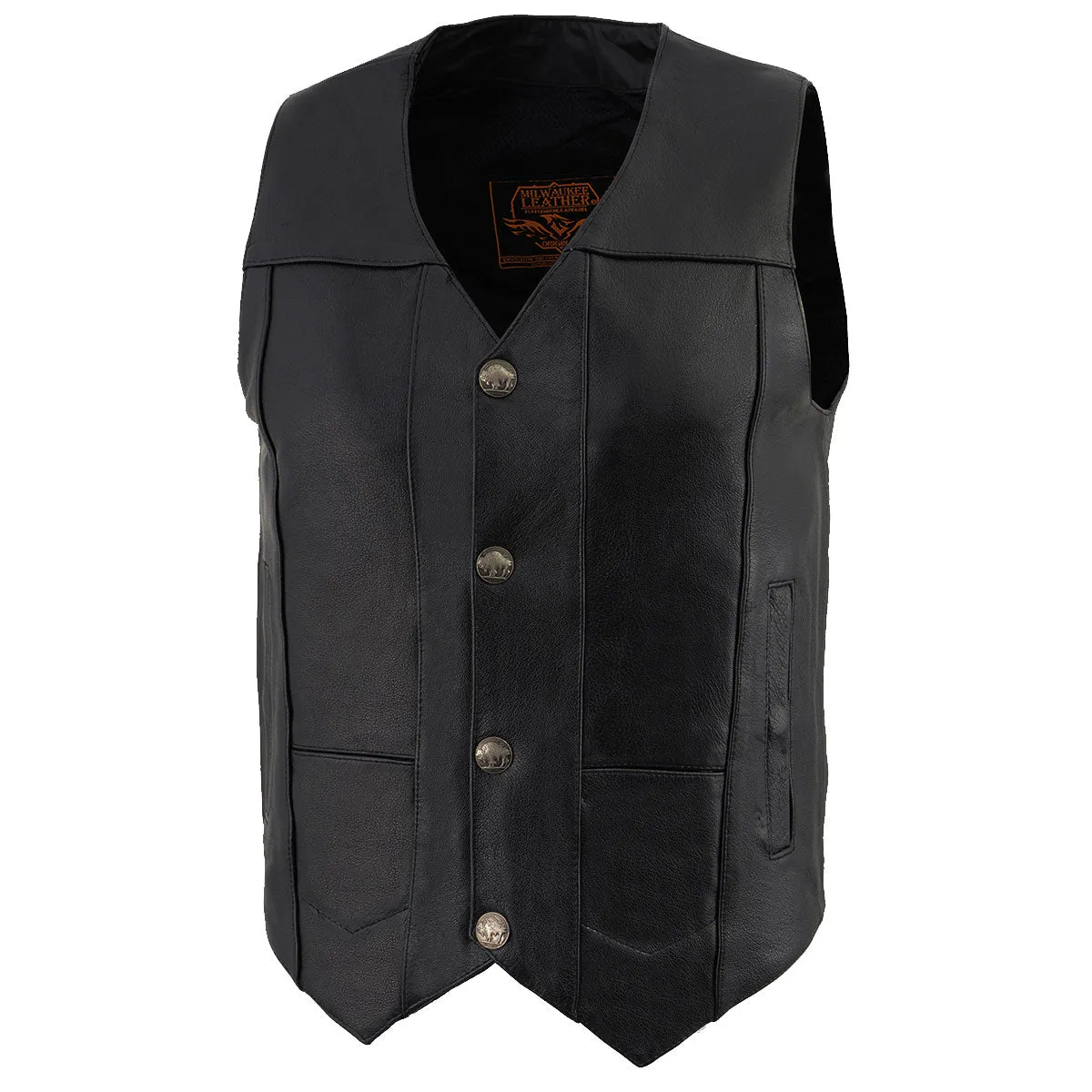 Milwaukee Leather LKM3702 Men's Black Western Style Leather Motorccycle Vest with Buffalo Snaps