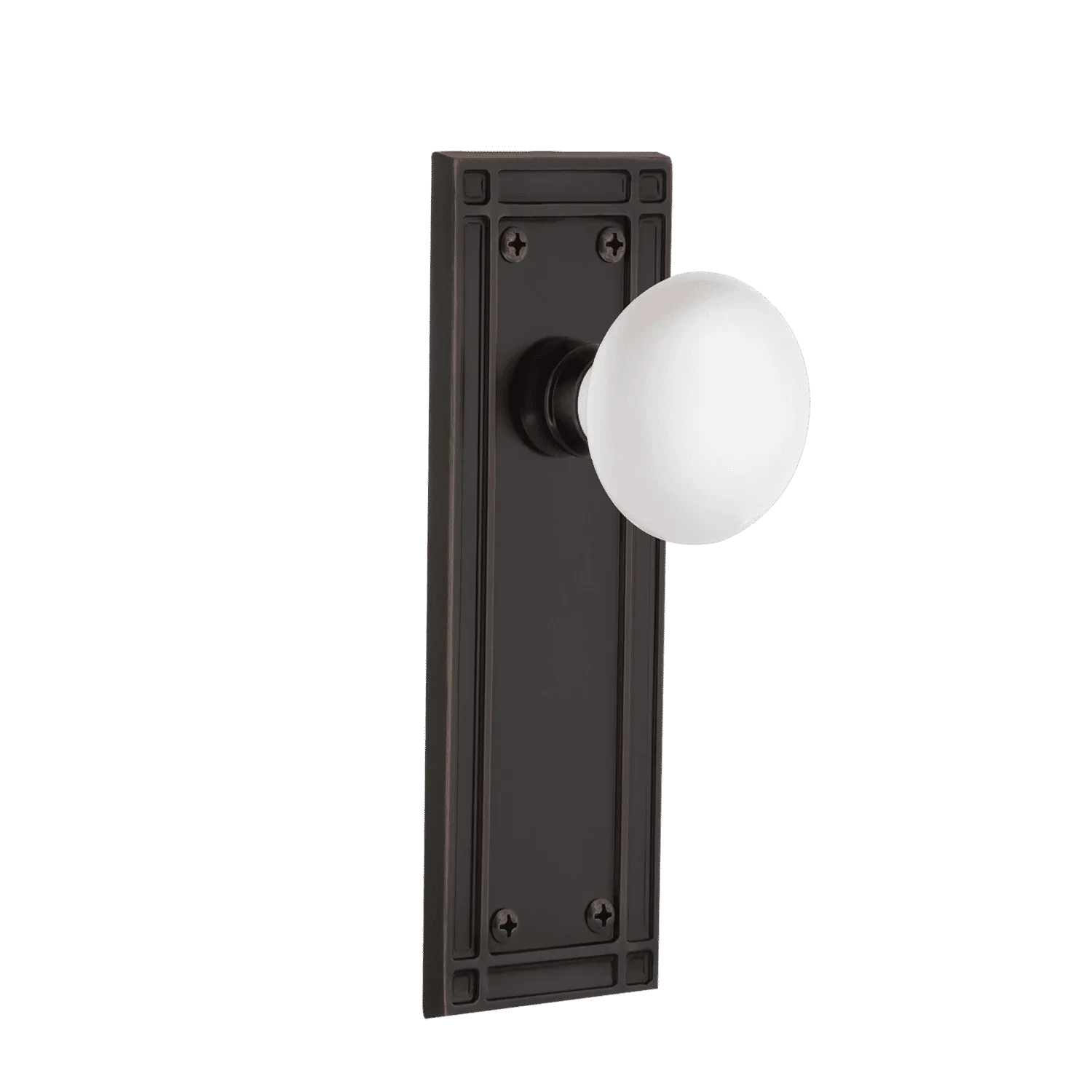 Mission Long Plate with White Porcelain Knob in Timeless Bronze