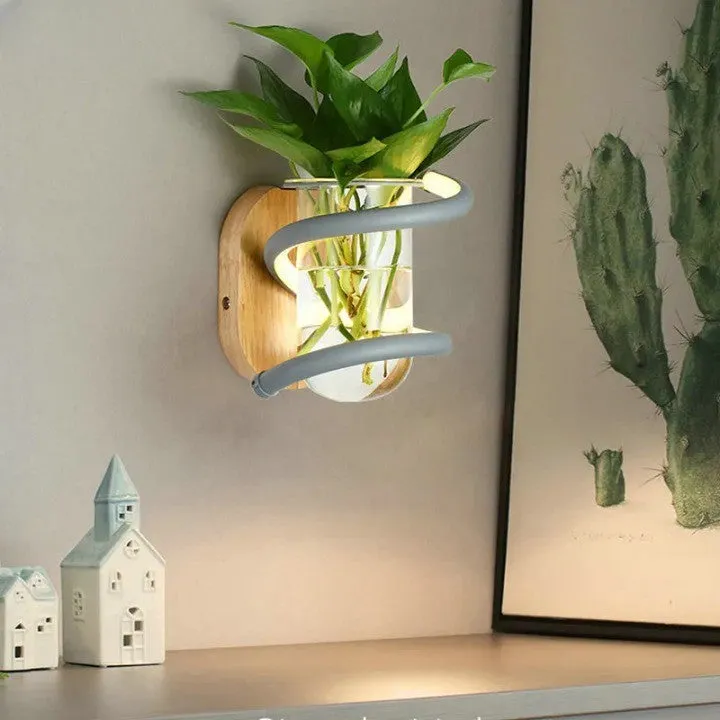 Nordic Unique Wooden Outdoor Wall Vase Lamp