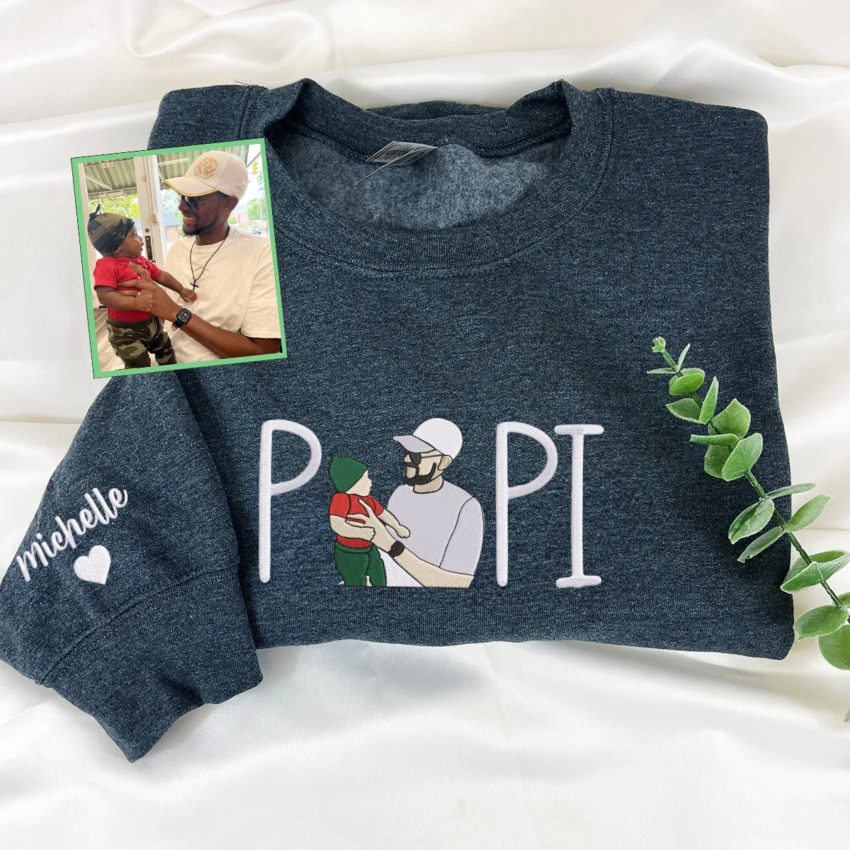 Papi Sweatshirt / Hoodie with Embroidered Portrait from Dad Photo