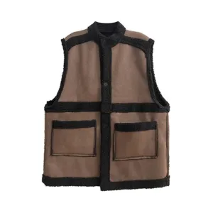 Pre Order:  Contrast Trims Suede Vest