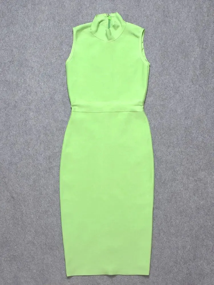 Pre Order:  Green Vintage Turtleneck Sleeveless Party Dress