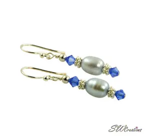 Sapphire Blue Crystal Pearl Beaded Earrings