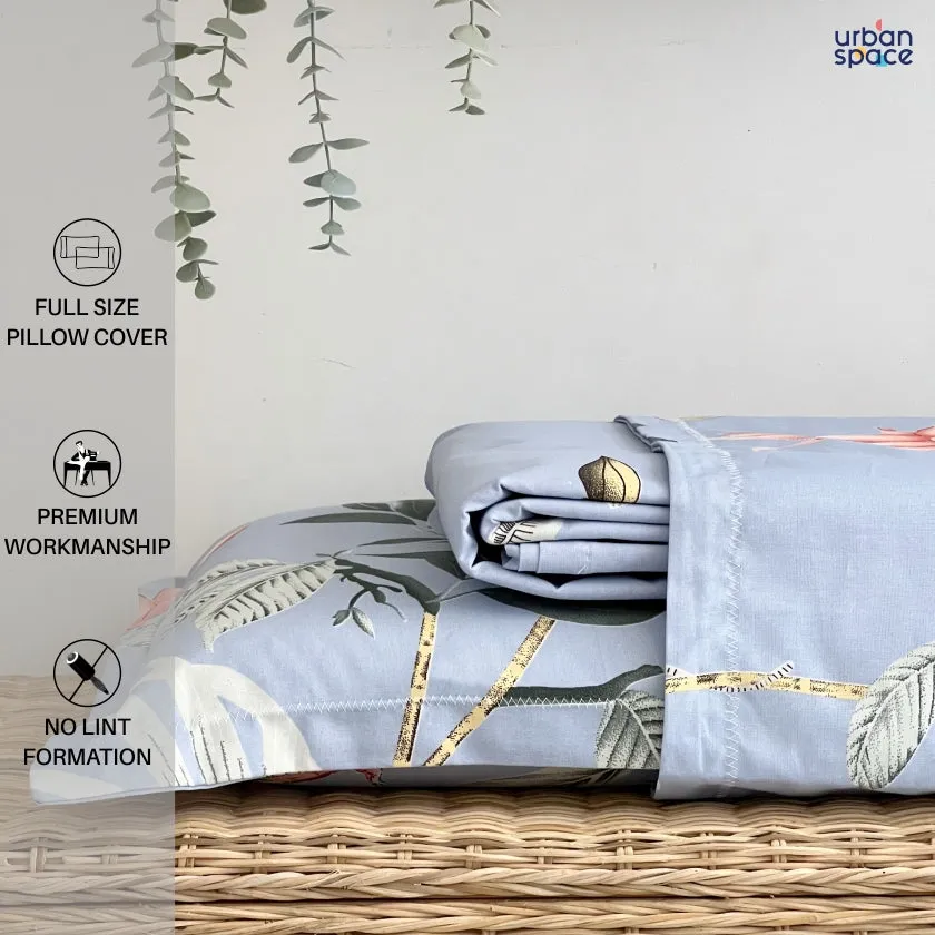 Serene 200 TC 100% Cotton Printed Bedsheet with Pillow Covers - Bloom Ray Blue Grey