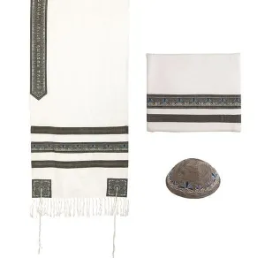 Tallit - Embroidered   Embroidered Stripe - Gray