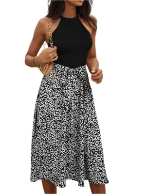 TEEK - Black Leopard Halter Neck Dress