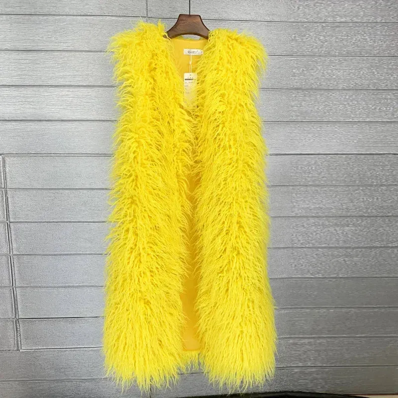 Trendy Faux Long Vest  Plush Coat