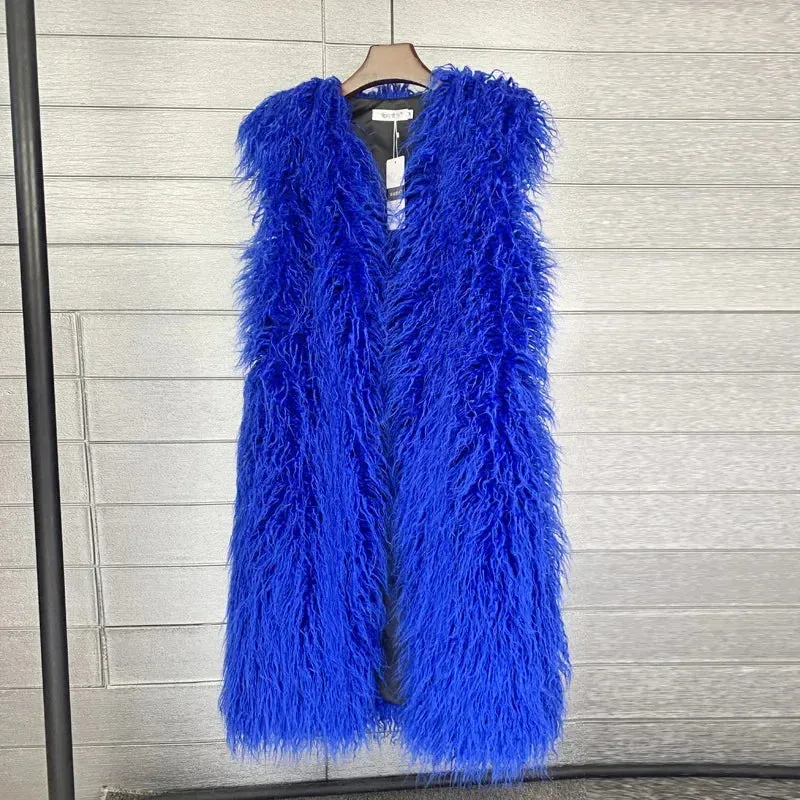 Trendy Faux Long Vest  Plush Coat