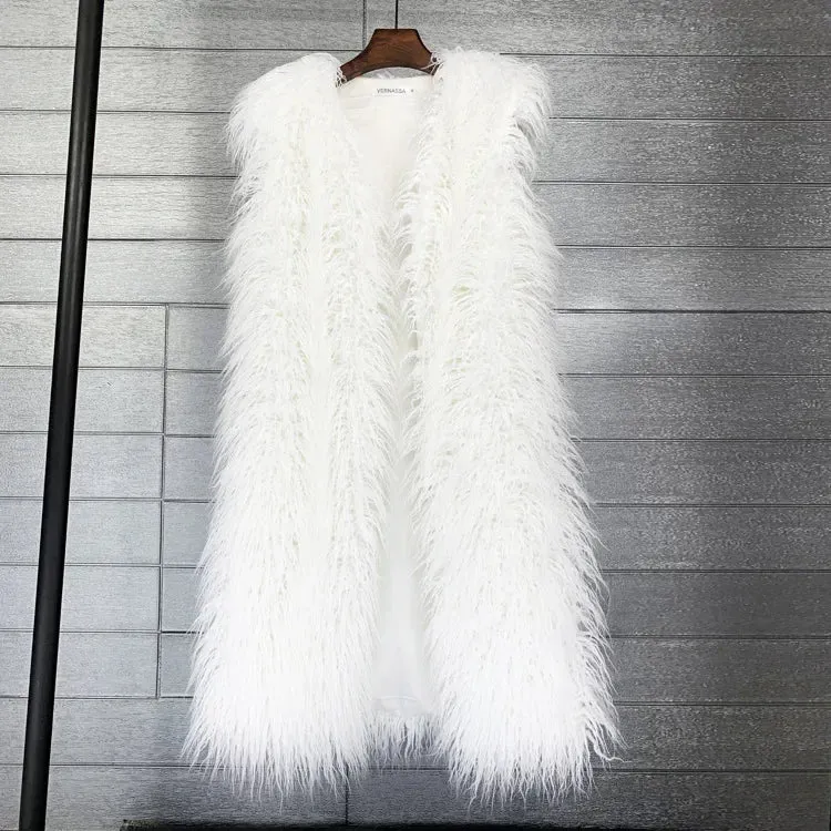 Trendy Faux Long Vest  Plush Coat