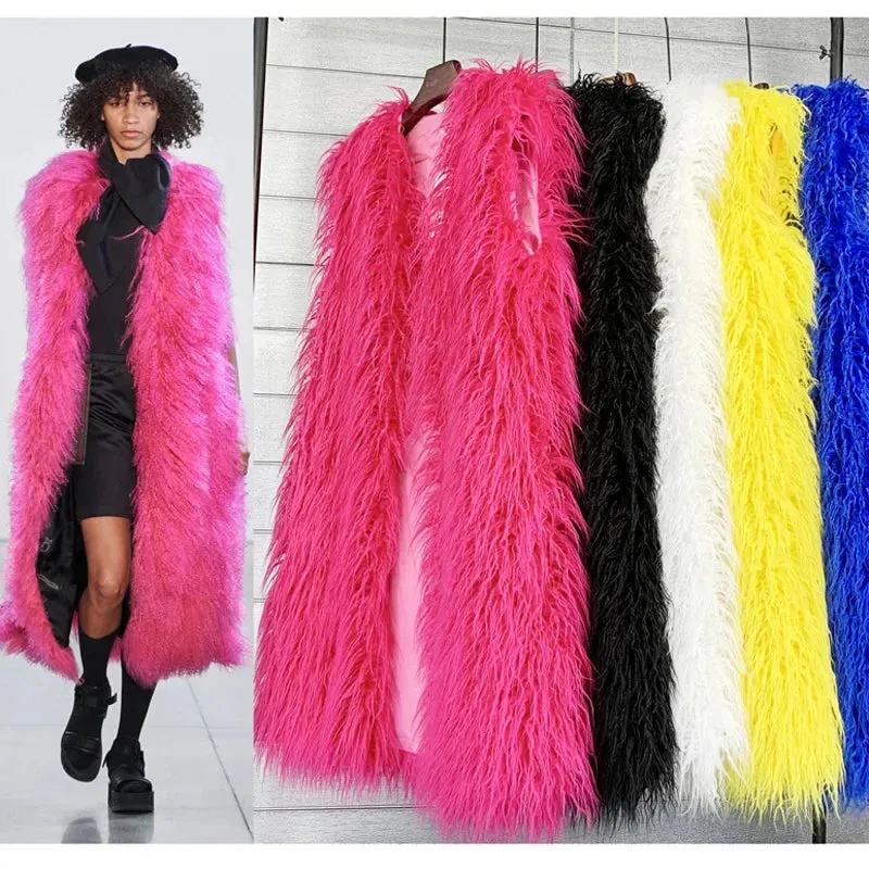 Trendy Faux Long Vest  Plush Coat