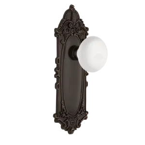 Victorian Long Plate with White Porcelain Knob in Timeless Bronze