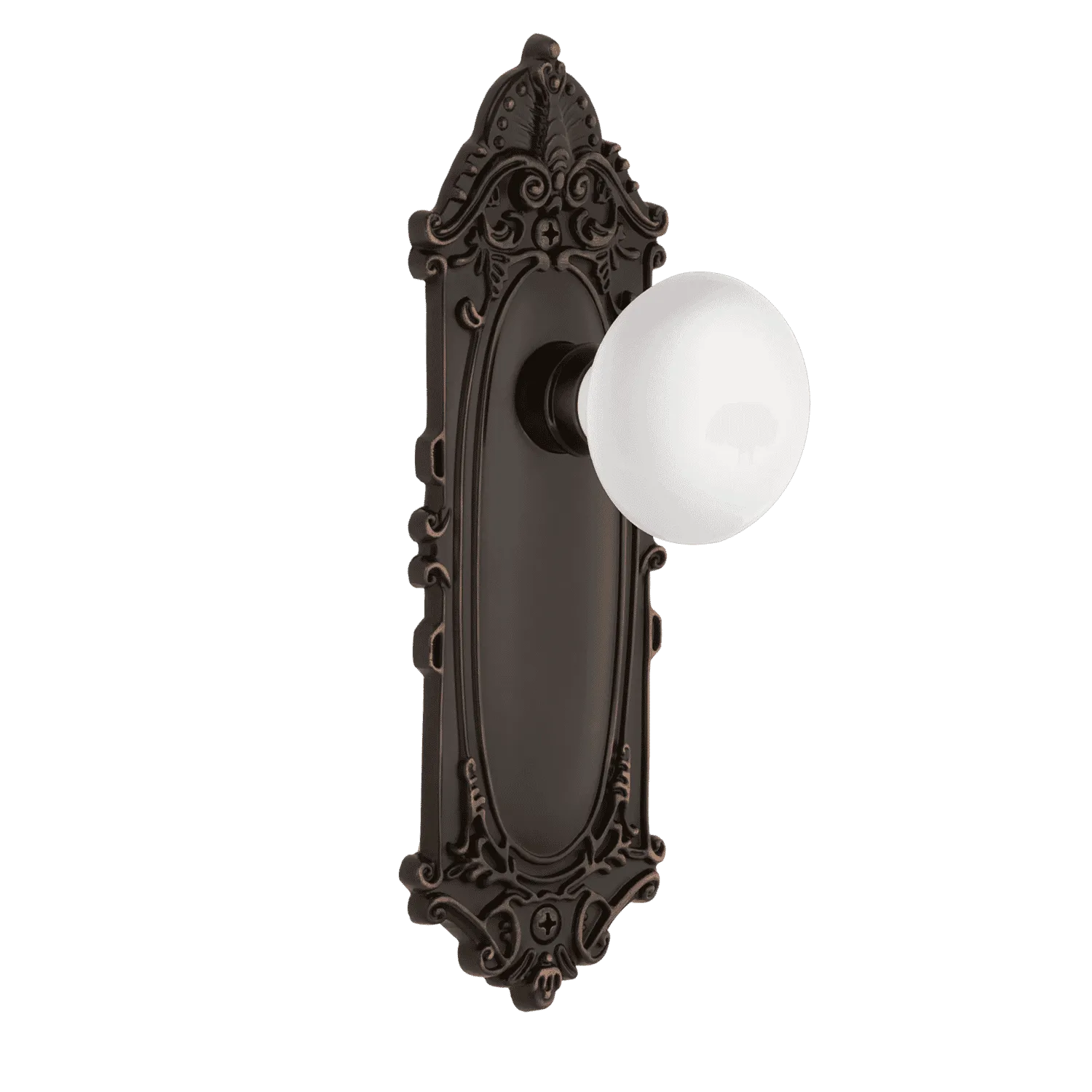 Victorian Long Plate with White Porcelain Knob in Timeless Bronze