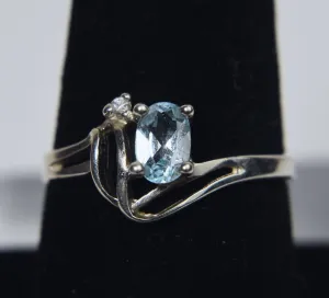 Weekenders - Sterling Silver Light Blue Stone and Diamond Ring - Size 8