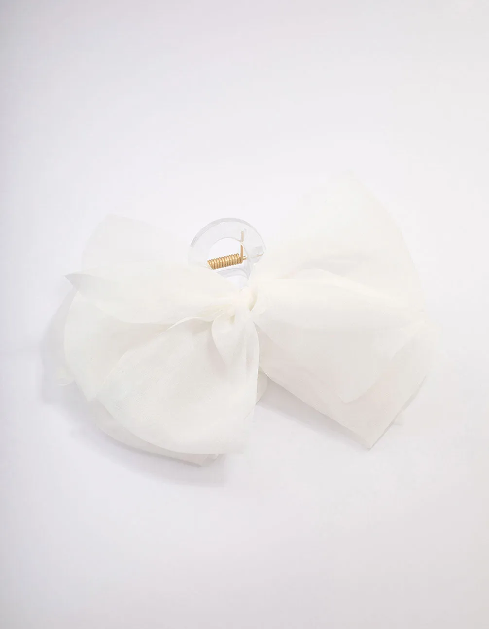 White Fabric Large Chiffon Bow Hair Claw Clip