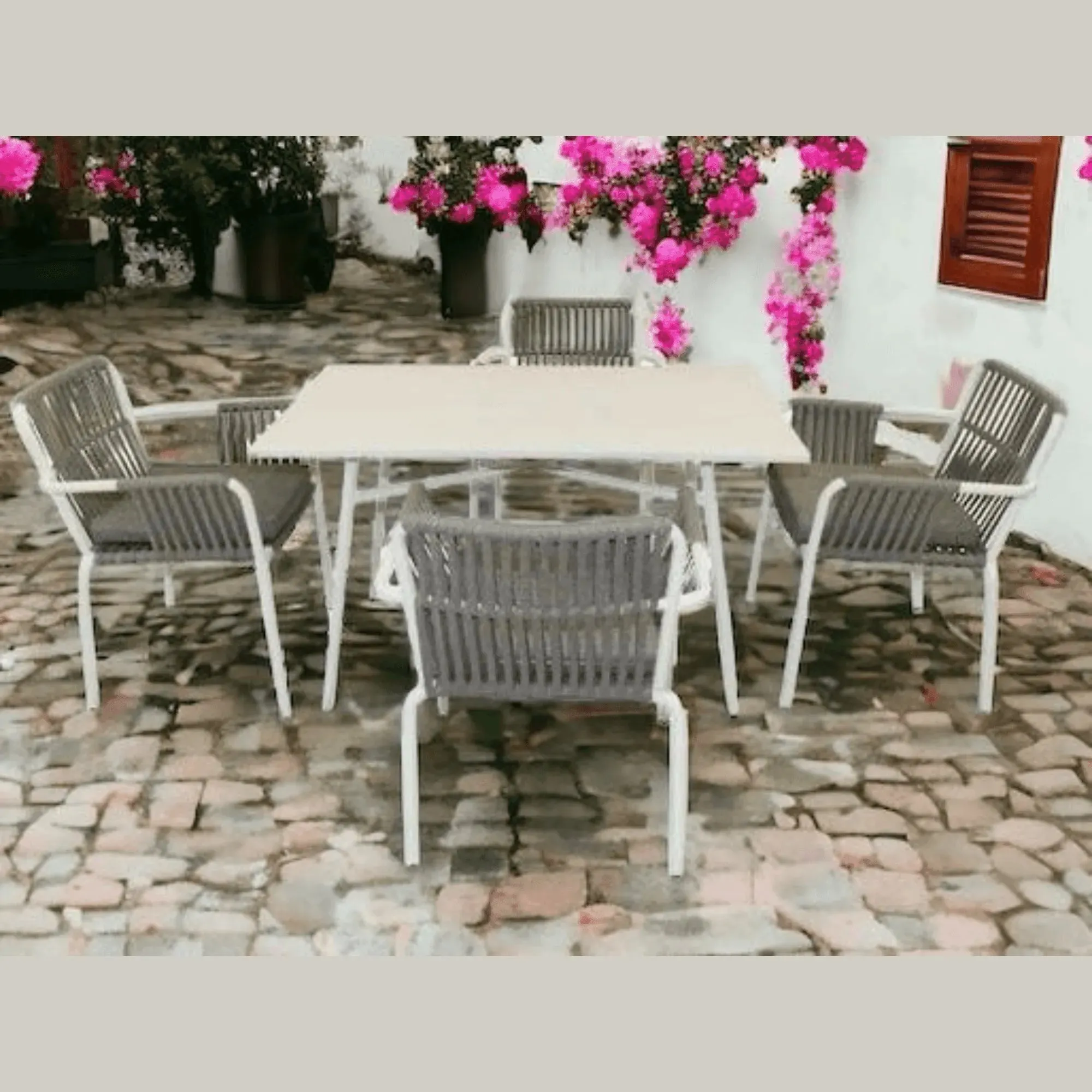 Wooden Twist Classic Aluminum Frame WPC 4 Seater Dining Table Set for Outdoor Furniture