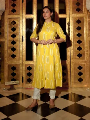 Yellow Cotton A Line Kurti